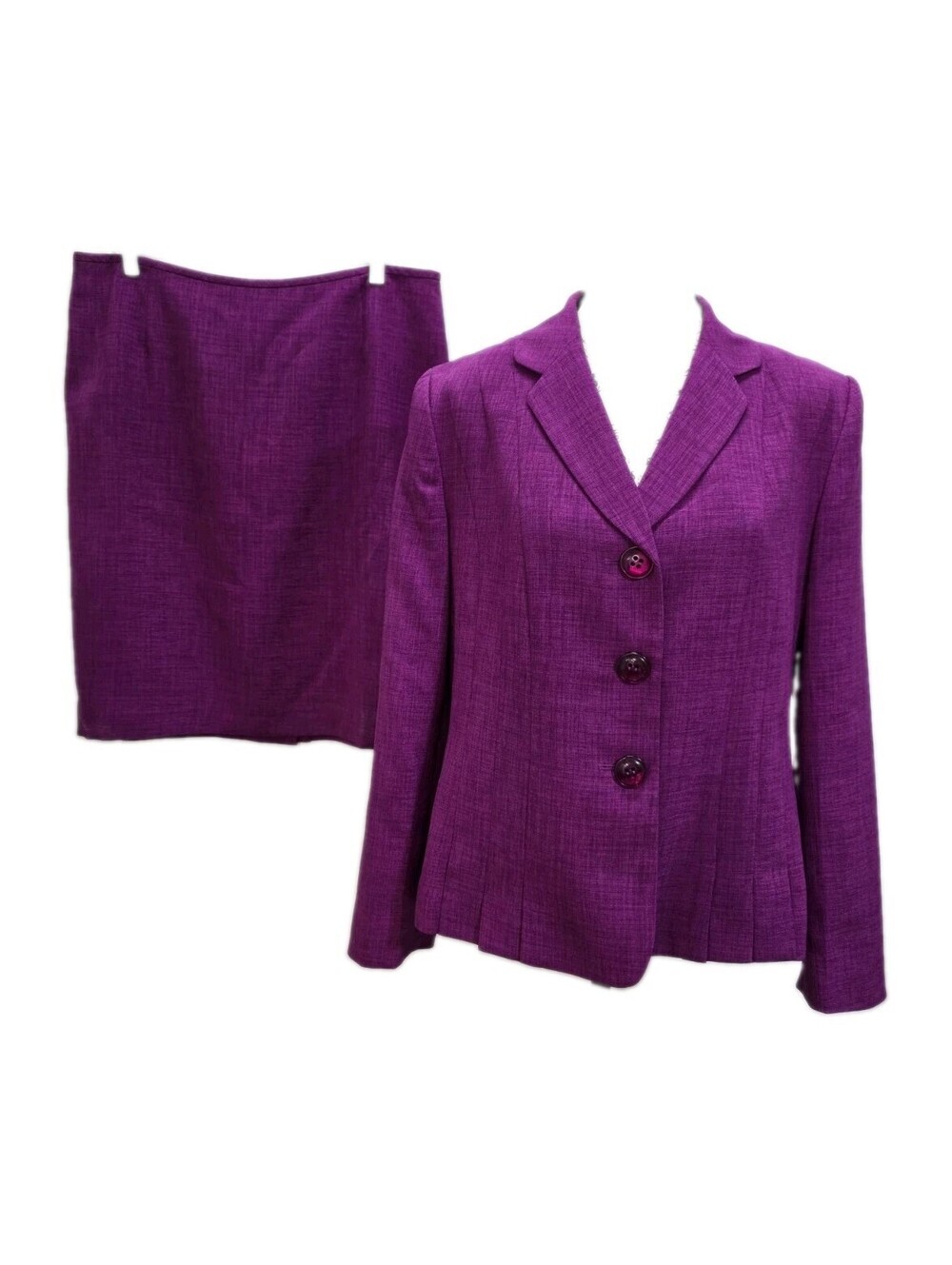 Vtg Le Suit Magenta 2 Piece Skirt Suit Set Office Siren 14P Barbiecore